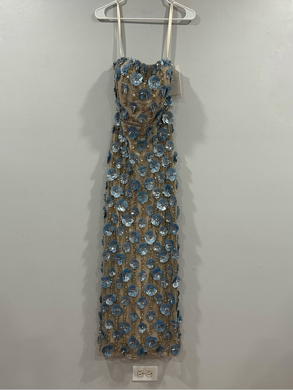 Mac Duggal 10128 Beige Strapless 3D Floral Embellished Dress sz 12 - Picture 4 of 12